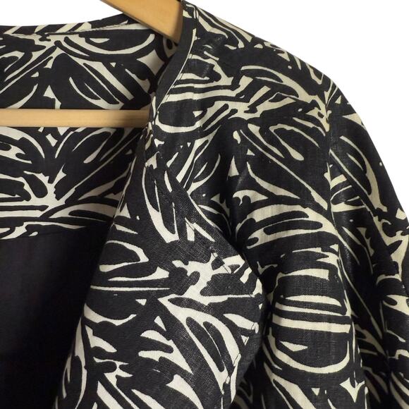 Lafayette 148 New York Black White Linen Printed 3/4 Sleeve Jacket Size 12 - Picture 3 of 9